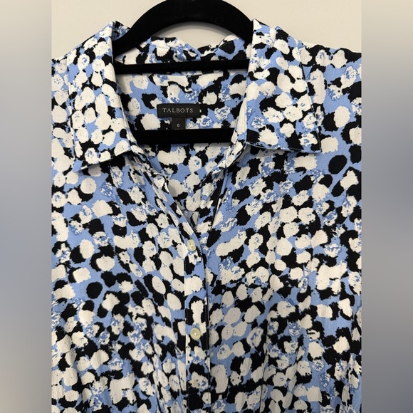 Talbots Blue White Black Dotted Button Down Shirtdress - Picture 7 of 7